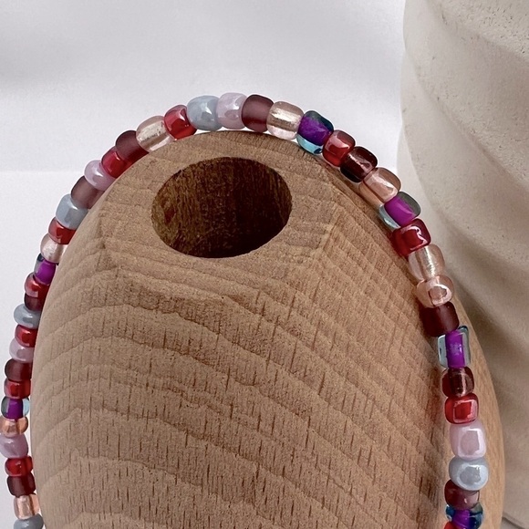 STRETCH Beaded Anklet Purple Red Pink Size 9 - Picture 6 of 15